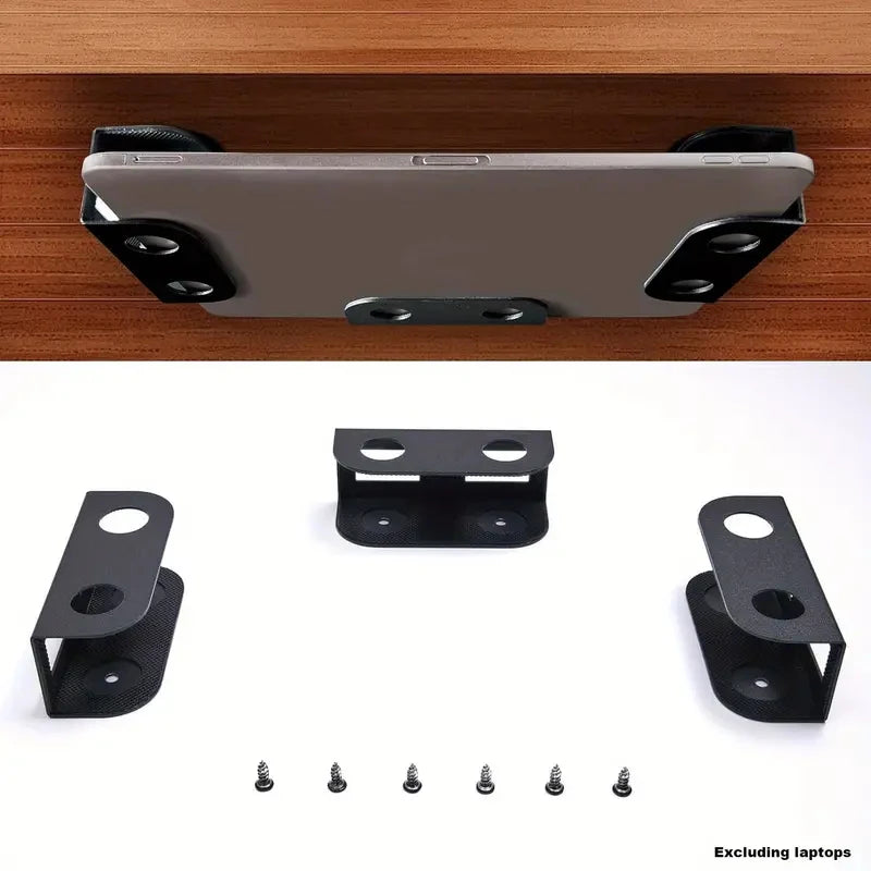 Under Desk Laptop Mount Metal Under Desk Shelf Holder for Laptop for Mac Mini Macbook Keyboard with Anti-Scratch Silicone Rack