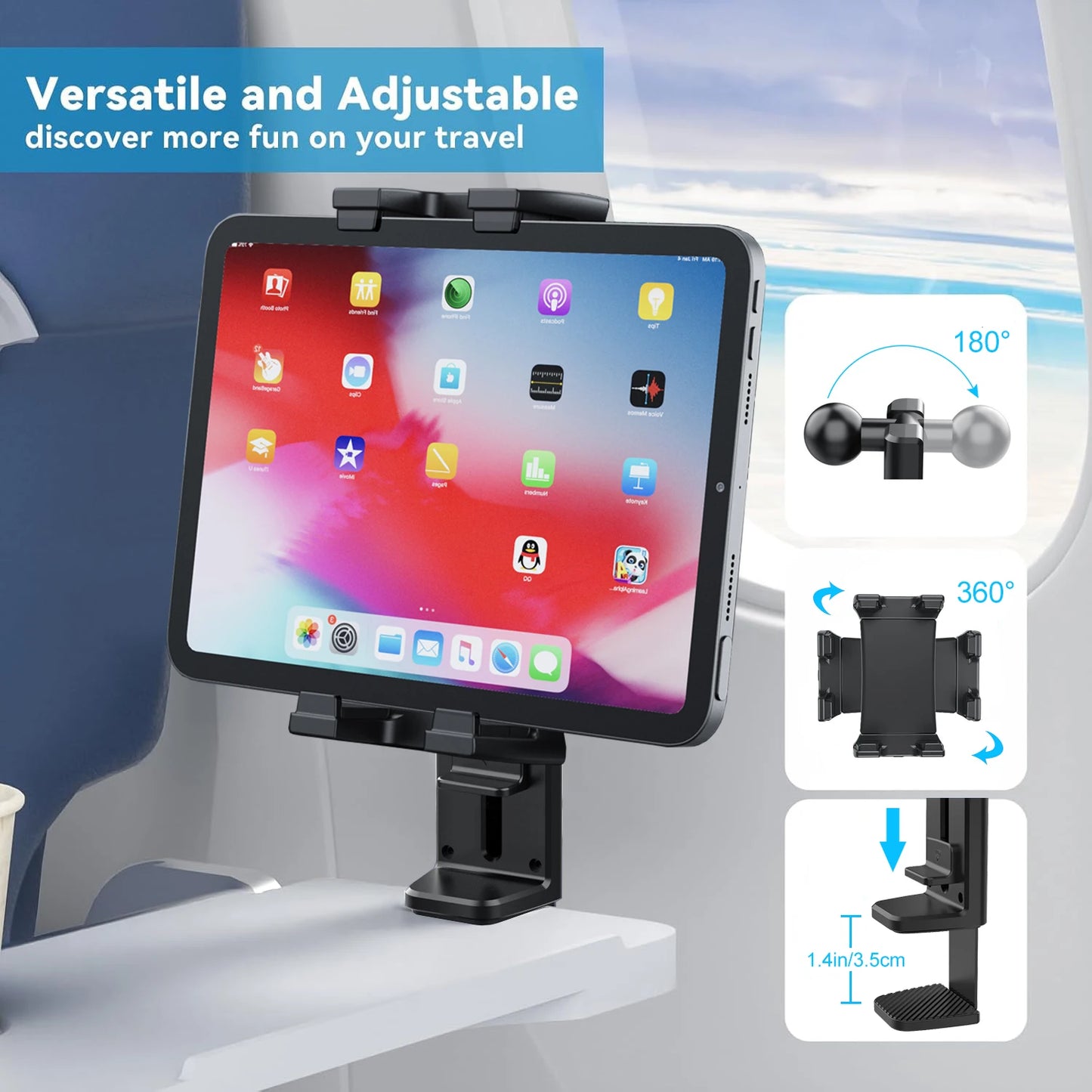 Tablet Holder 360 Rotation Adjustable Handsfree Travel Essential Mount Stand for Cell Phone -Travel Essential