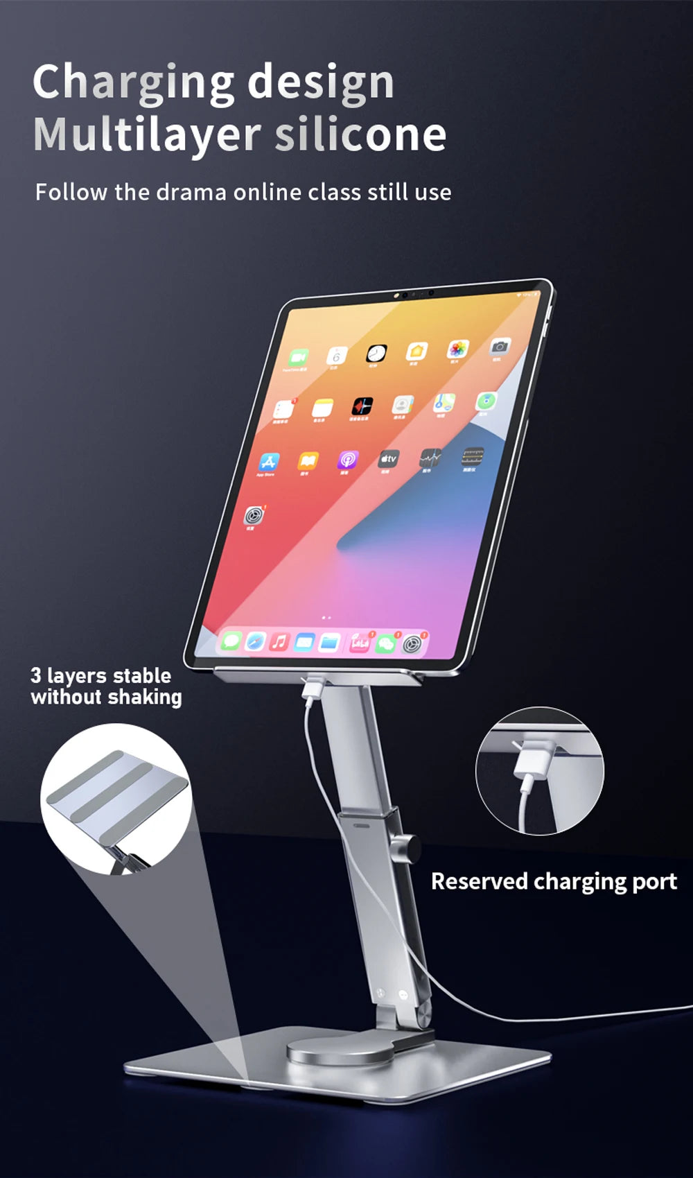 Aluminum Tablet Stand Desk Riser 360° Rotation Multi-Angle Height Adjustable Foldable Holder Dock For Xiaomi iPad Tablet Laptop