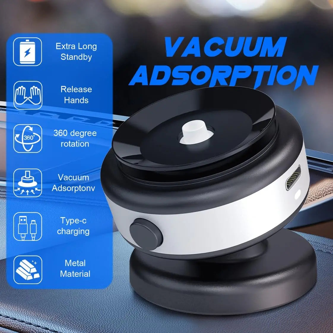 Vacuum Magnetic Car Mount for Cell Phone 360° Rotation Strong Suction Cup for iPhones Hands-Free Holder