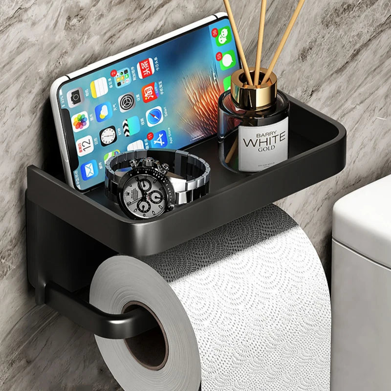 Toilet Paper Holder Wall-Mounted Paper Roll Holder Storage Tray Toilet Organizer Phone Stand Bathroom Accessories