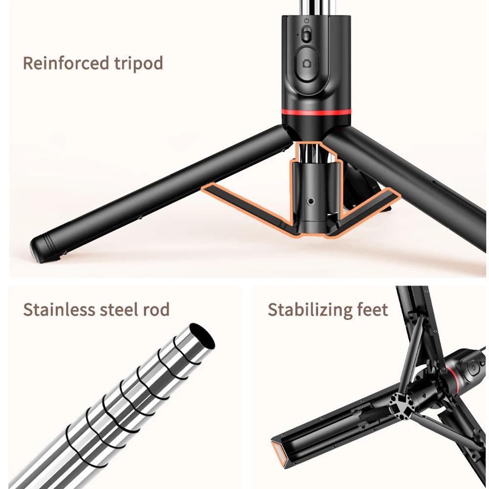 Wireless Selfie Stick Tripod Stand with Detachable Fill Light Remote Control Aluminum Alloy Stable Shooting Live Streaming