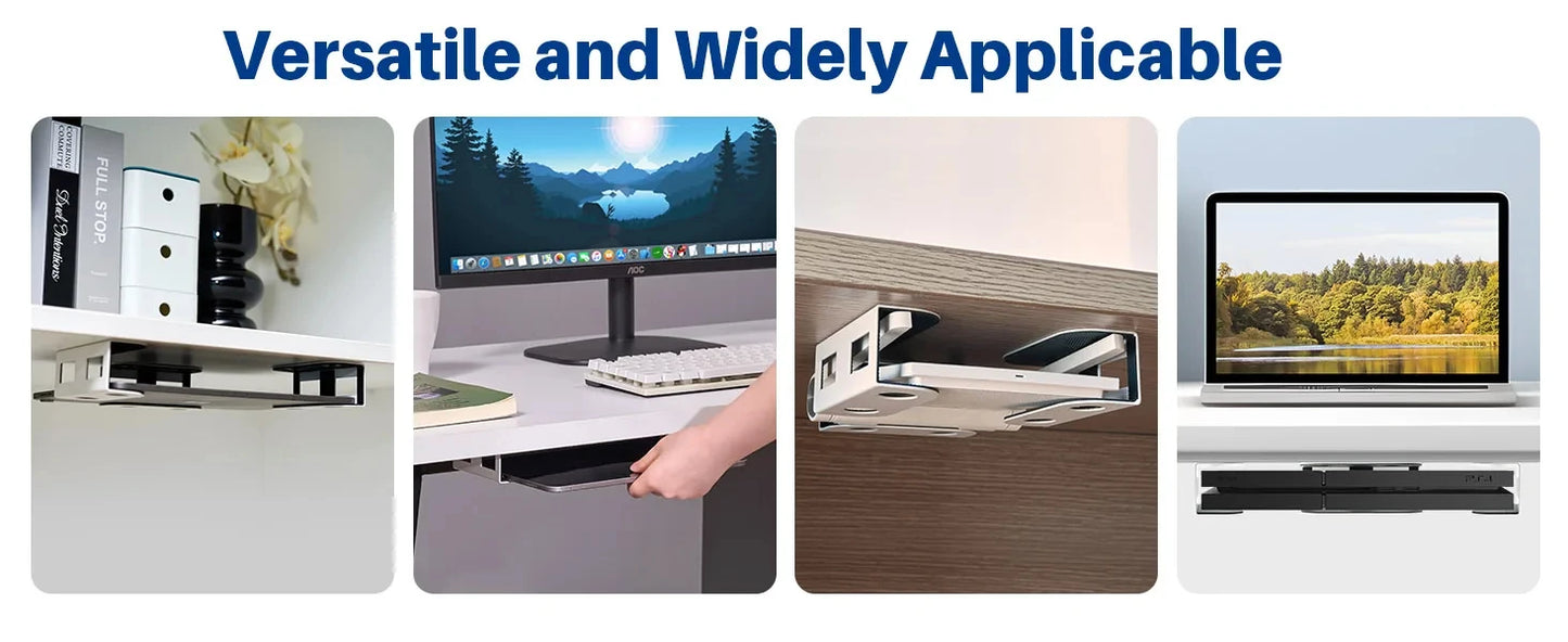 Under Desk Laptop Mount Metal Under Desk Shelf Holder for Laptop for Mac Mini Macbook Keyboard with Anti-Scratch Silicone Rack