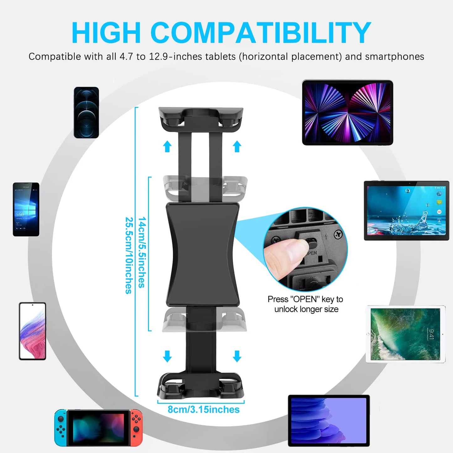 Tablet Holder 360 Rotation Adjustable Handsfree Travel Essential Mount Stand for Cell Phone -Travel Essential