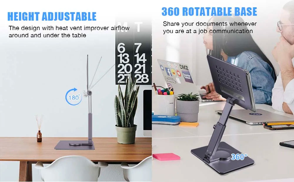 Aluminum Tablet Stand Desk Riser 360° Rotation Multi-Angle Height Adjustable Foldable Holder Dock For Xiaomi iPad Tablet Laptop