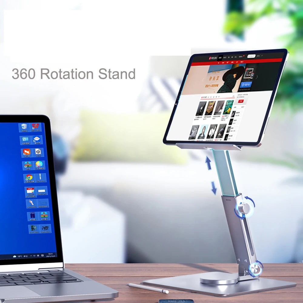 Aluminum Tablet Stand Desk Riser 360° Rotation Multi-Angle Height Adjustable Foldable Holder Dock For Xiaomi iPad Tablet Laptop