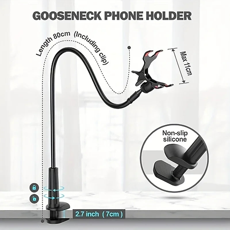 Phone Clip on Stand Holder with Grip Flexible Long Arm Gooseneck Lazy Bracket Mount Clamp for IPhone 15 Pro Max  Accessories New