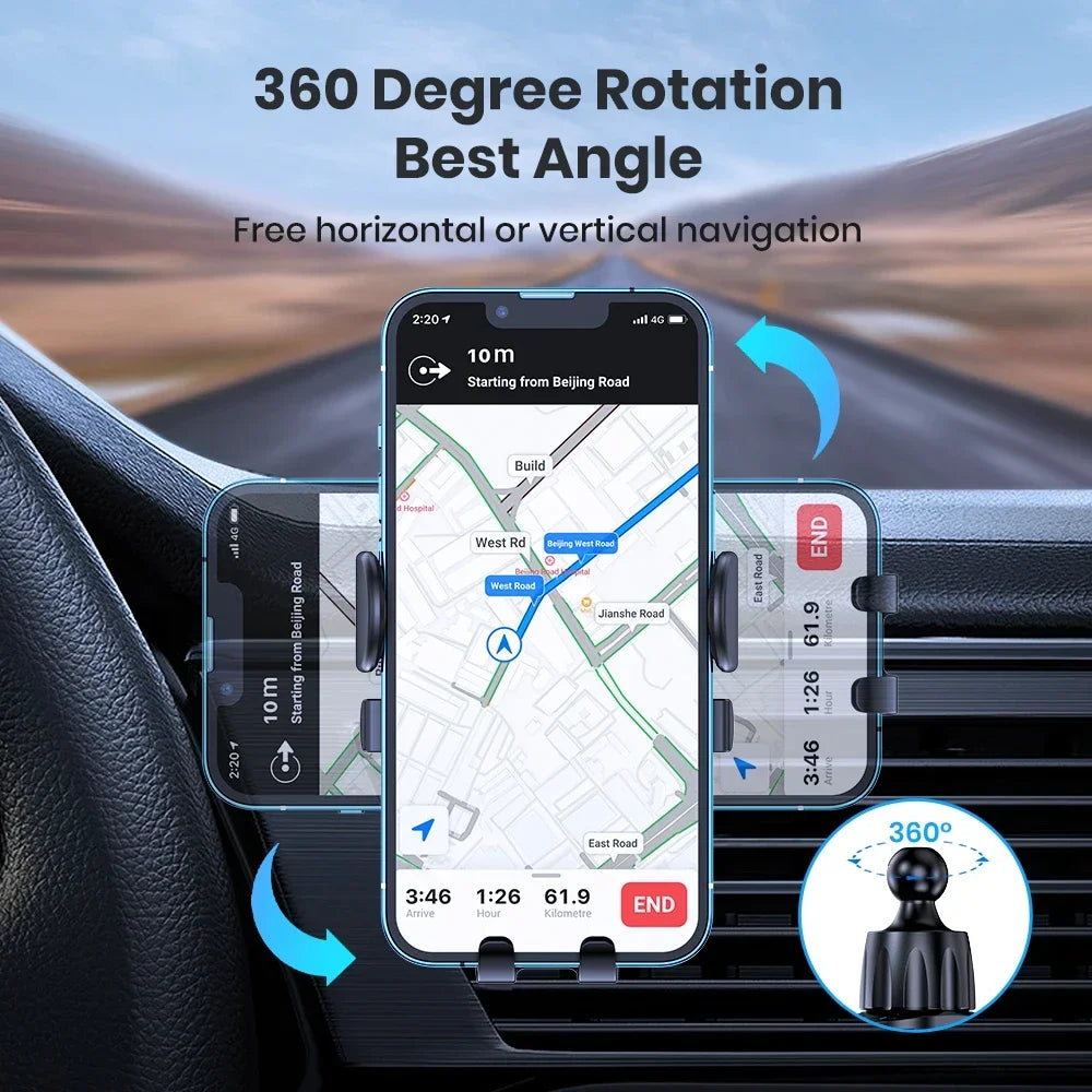 phone holder for car, air outlet, gravity sensor, ringlet gravity, matte simplicity, solid, metal material