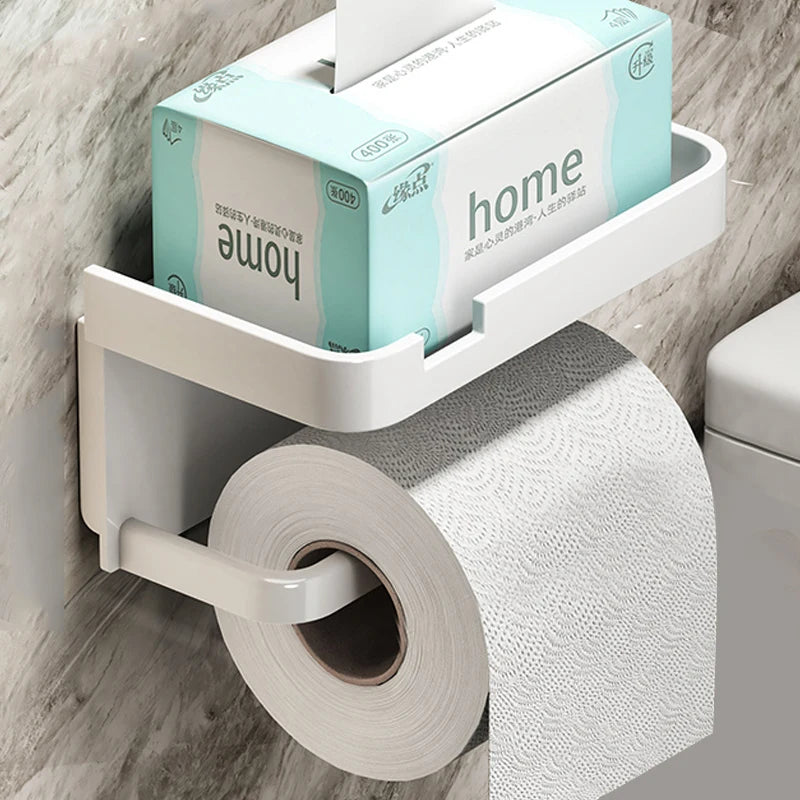 Toilet Paper Holder Wall-Mounted Paper Roll Holder Storage Tray Toilet Organizer Phone Stand Bathroom Accessories