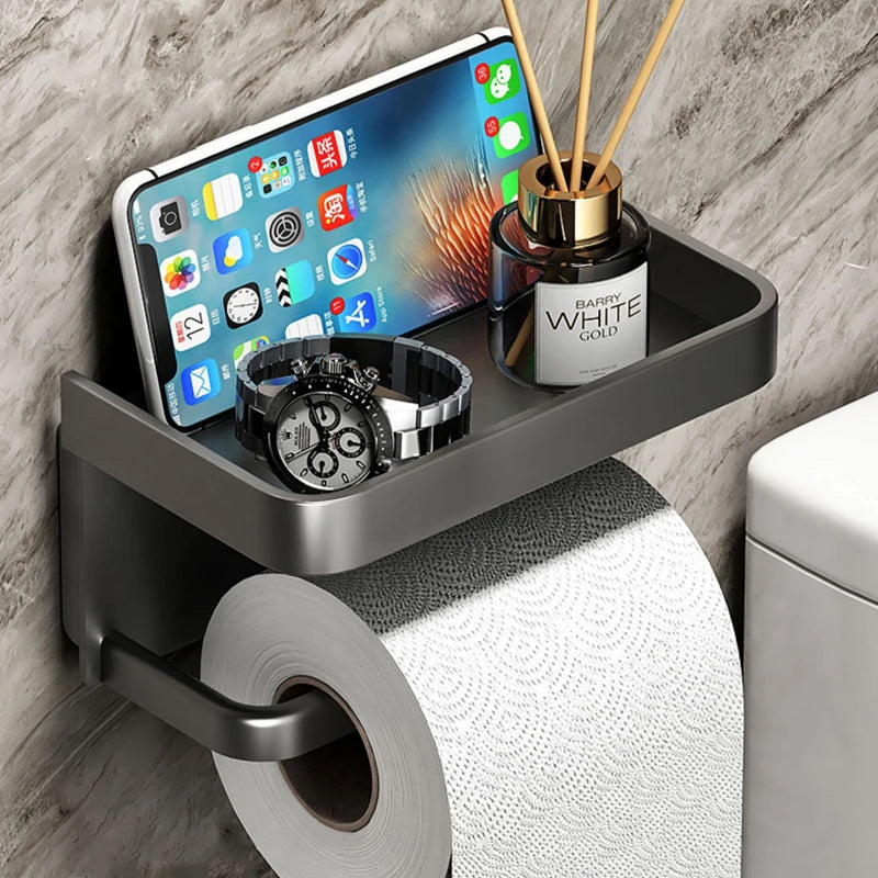 Toilet Paper Holder Wall-Mounted Paper Roll Holder Storage Tray Toilet Organizer Phone Stand Bathroom Accessories