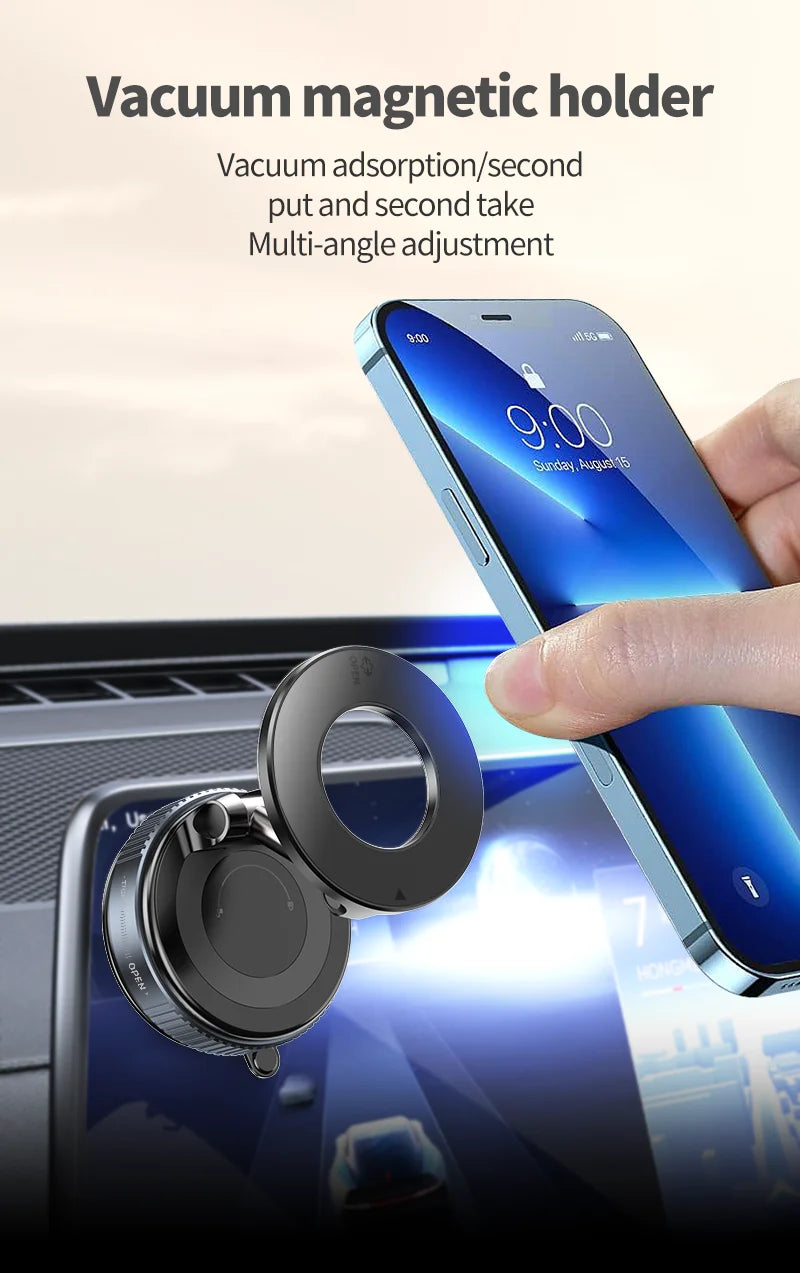 Vacuum Adsorption Car Phone Holder 360° Rotation Strong Magnetic Stand For iphone12-16 Pro Max Smartphone