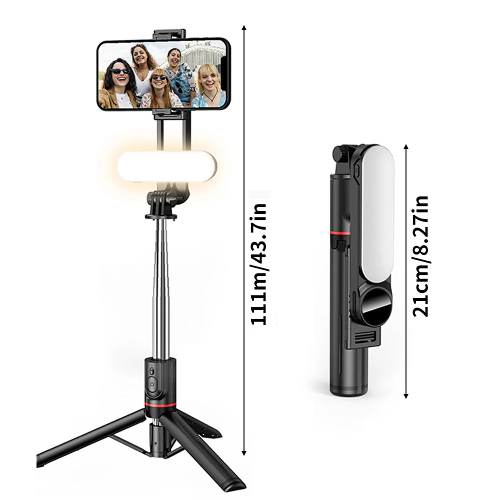 Wireless Selfie Stick Tripod Stand with Detachable Fill Light Remote Control Aluminum Alloy Stable Shooting Live Streaming