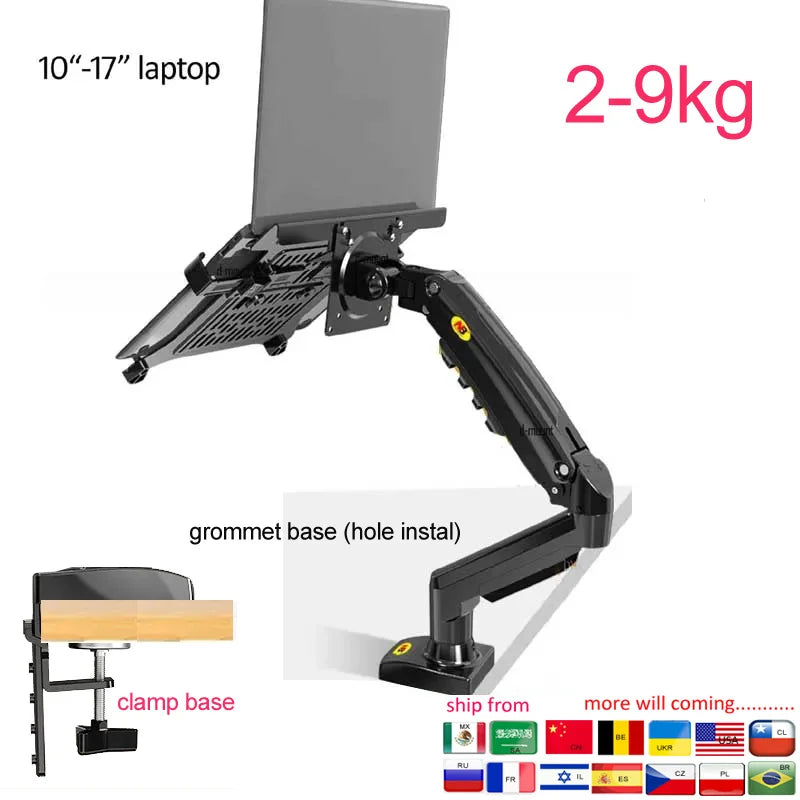 Arm stand laptop clamp 10-90mm  grommet hole Adjustable ergonomic with gas spring arm   360 rotate