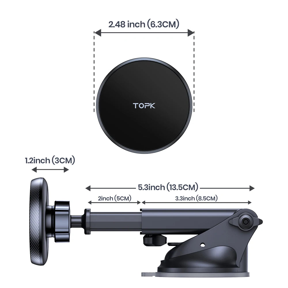 Magnetic Car Phone Holder Car Mount for Windshield and Dashboard[Strong Suction]Adjustable Long Arm for Cellphones