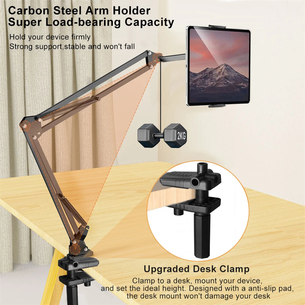 Tablet Stand Holder for Bed Rotatable Phone Stand for 4-12.9" iPad Pro Samsung Tab Xiaomi Pad Tablet Adjustable Holder Long Arm