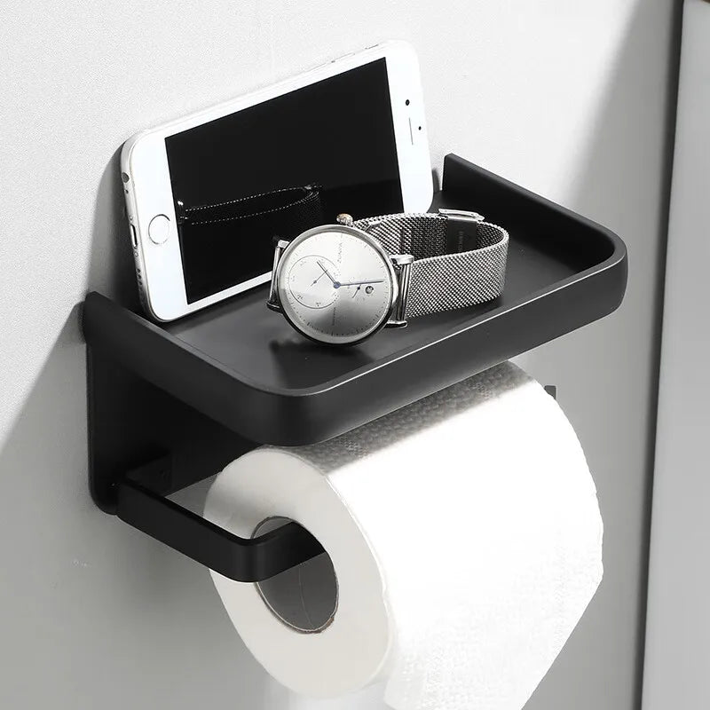 Toilet Paper Holder Wall-Mounted Paper Roll Holder Storage Tray Toilet Organizer Phone Stand Bathroom Accessories