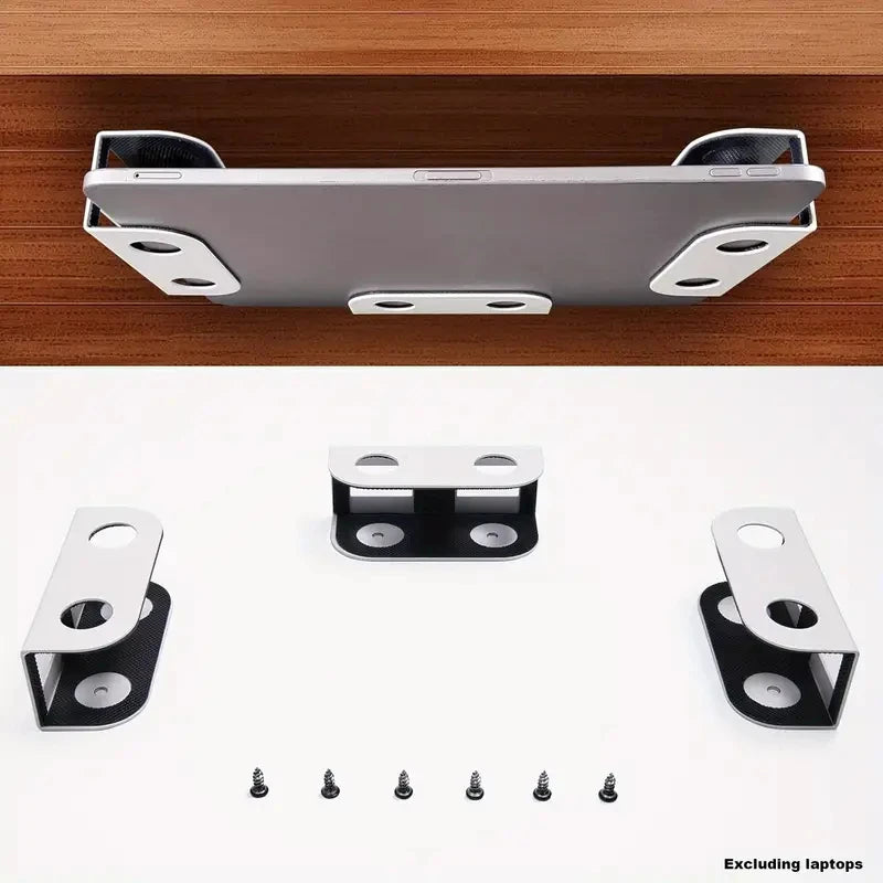 Under Desk Laptop Mount Metal Under Desk Shelf Holder for Laptop for Mac Mini Macbook Keyboard with Anti-Scratch Silicone Rack