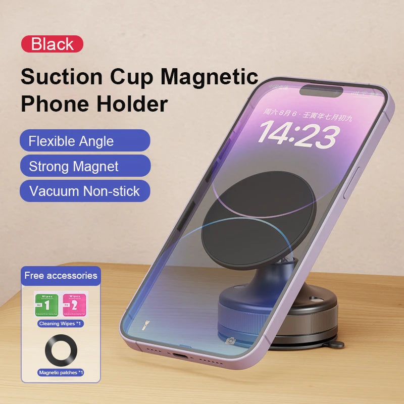 Magnetic Vacuum Car Mount Desktop Phone Holder 360° Rotation Foldable Strong Suction for iPhone 16 15 14 13 12 Pro Mobile Phone