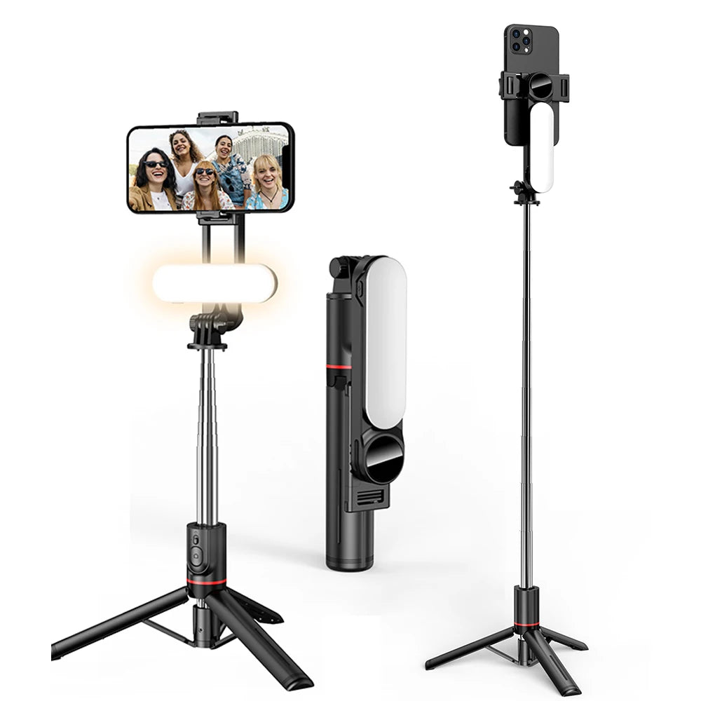 Wireless Selfie Stick Tripod Stand with Detachable Fill Light Remote Control Aluminum Alloy Stable Shooting Live Streaming